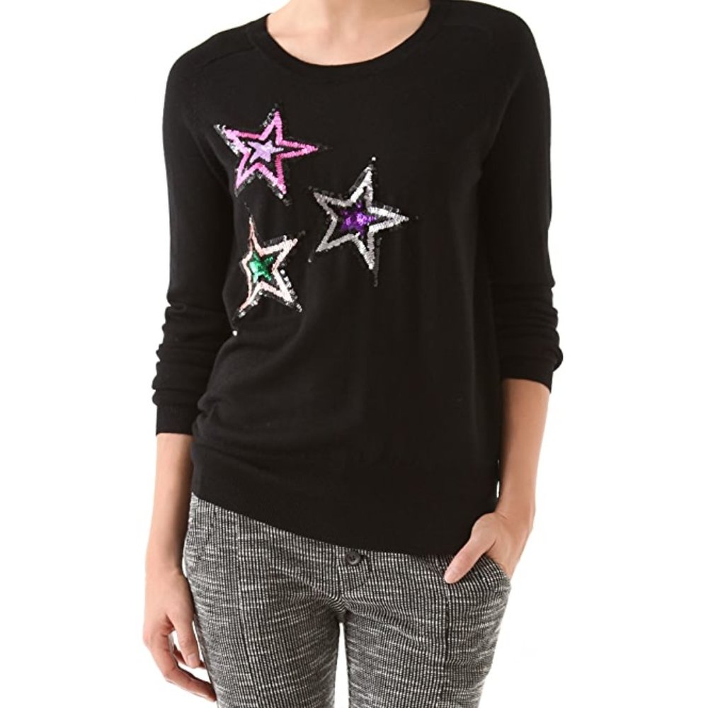 Markus Lupfer Sequin Star Merino Wool Sweater m